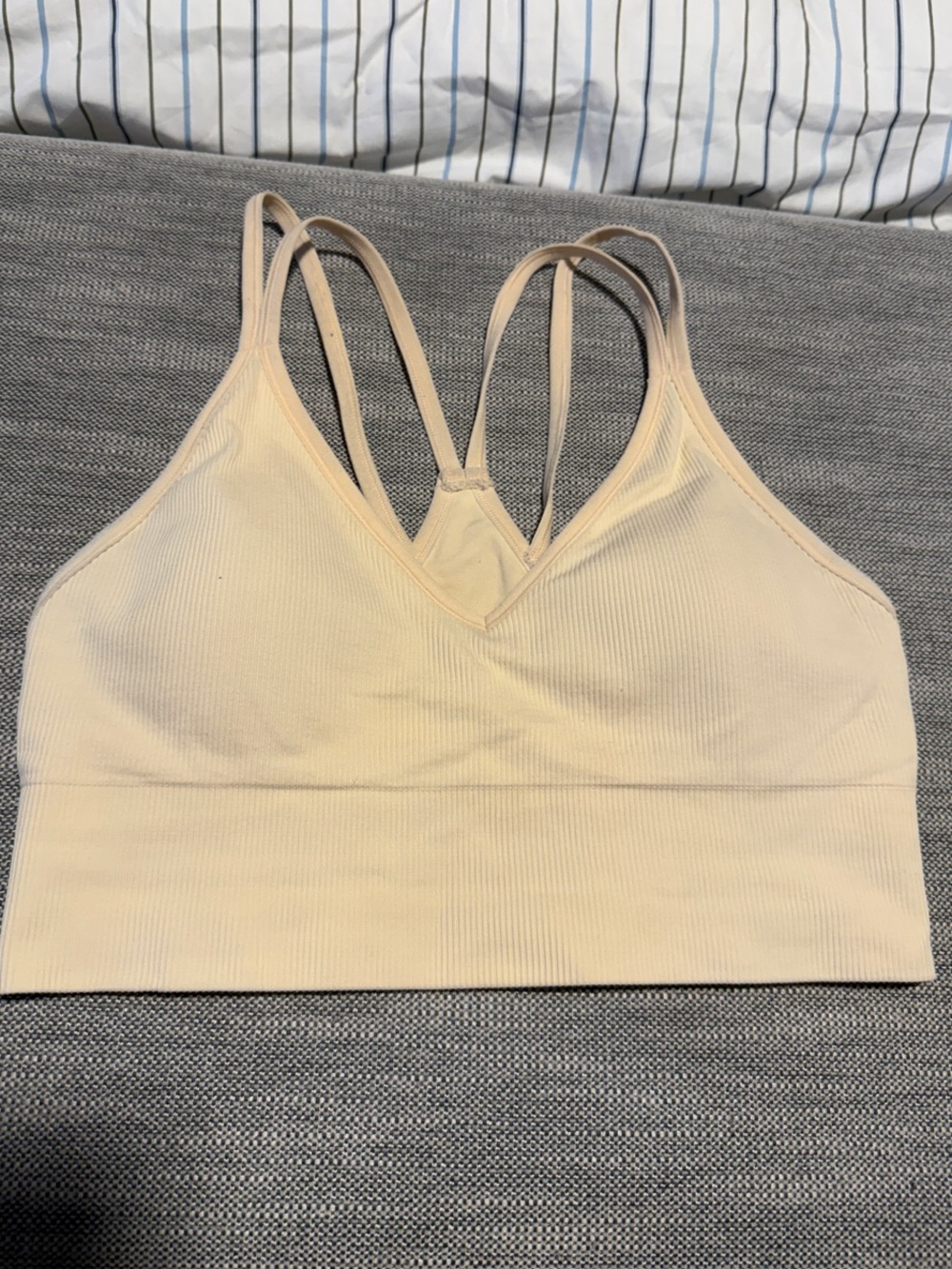 DSG Ribbed Double-Strap V-Neck Bralette in Light Beige